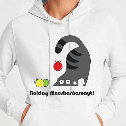 Női kapucnis pulcsi - cica karácsony