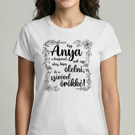 Női Imperial póló - Anya örökké ölel a szívével - fekete
