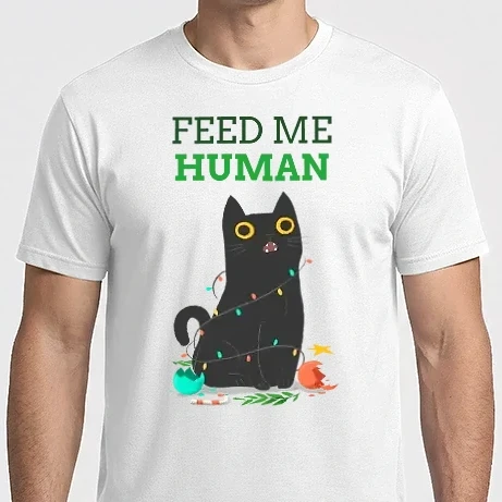 Férfi Imperial póló - FEED ME HUMAN- éhes cica karácsonyi dekorációban