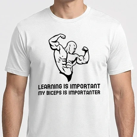 Férfi Imperial póló - Learning is important my biceps is importanter- A tanulás fontos, a bicepszem fontosabb-feliratos edző minta