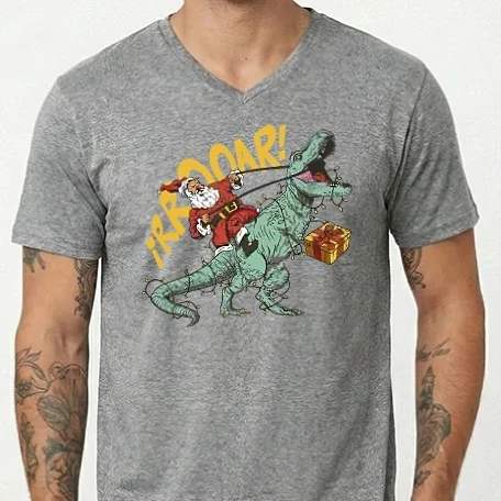 Férfi V-nyakú póló - Télapó T-rex háton