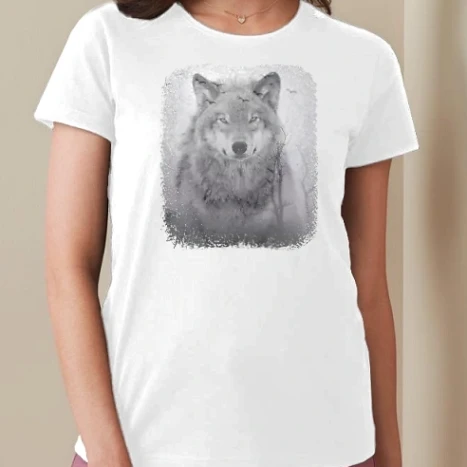 Női prémium kerek nyakú póló  - wolf