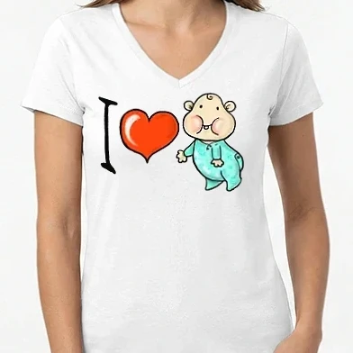 Női V-nyakú póló - I love my baby