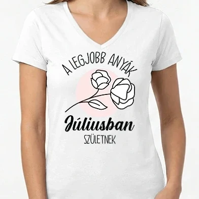 Női V-nyakú póló - Legjobb anyák JÚLIUS