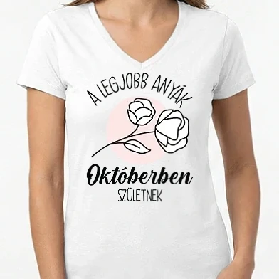 Női V-nyakú póló - Legjobb anyák OKTÓBER