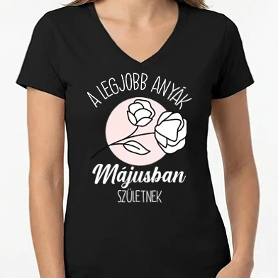 Női V-nyakú póló - Legjobb anyák rózsa  lght MÁJUS