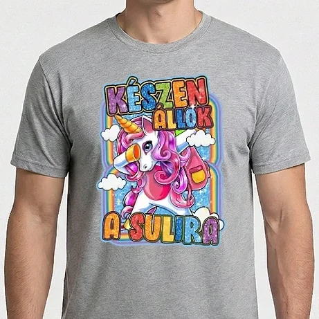 Férfi Imperial póló - Készen állok a sulira unikornis- glitter