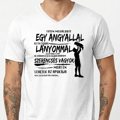 Férfi V-nyakú póló - Isten megáldott a lányommal - APA