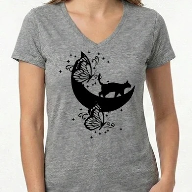 Női V-nyakú póló - macska