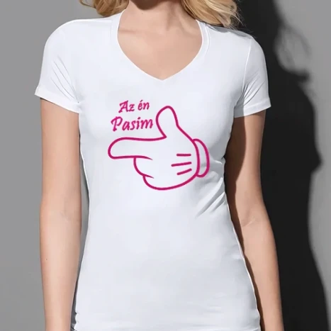 Női prémium V-nyakú póló - Páros póló minta ( az én pasim )
