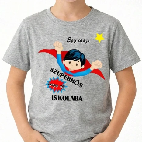 Uniszex gyerek Póló -  Kisgyerek póló minta (egy igazi szuperhős megy az iskolába)