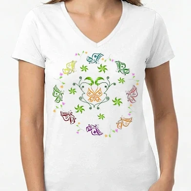 Női V-nyakú póló - Pillangó Mandala