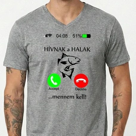 Férfi V-nyakú póló - hív a horgászat