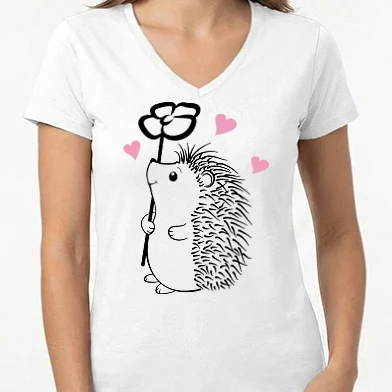 Női V-nyakú póló - SÜNI VIRÁGGAL