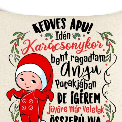 Vászon párnahuzat - Baba a pocakban karácsony