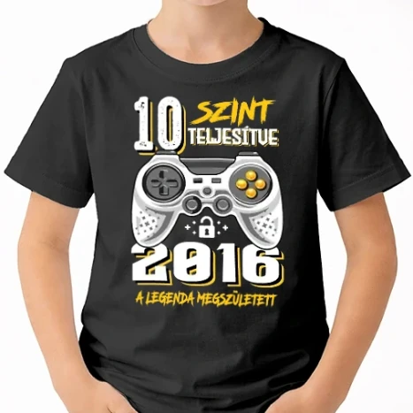 Uniszex gyerek Póló - GAMER szint teljesítve 10. 2016