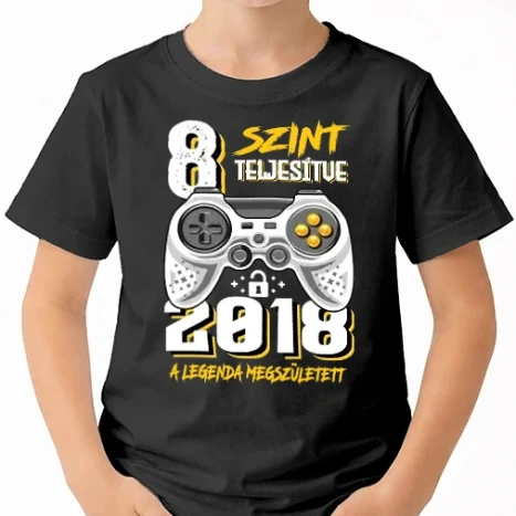 Uniszex gyerek Póló - GAMER szint teljesítve 8. 2018