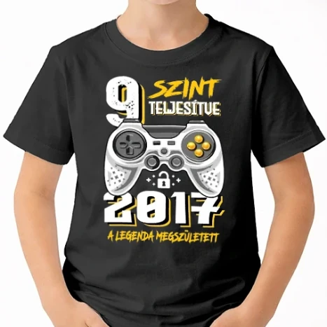 Uniszex gyerek Póló - GAMER szint teljesítve 9. 2017