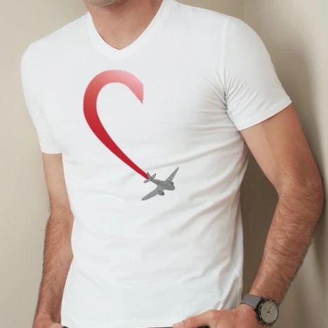 Férfi prémium fit V-nyakú póló - Repülő szív (páros póló - fiú)
