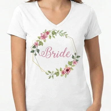 Női V-nyakú póló - BRIDE pink floral