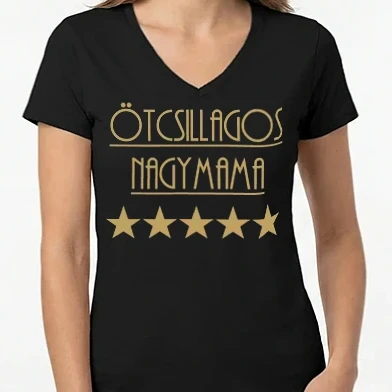 Női V-nyakú póló - otcsillagos_nagymama-