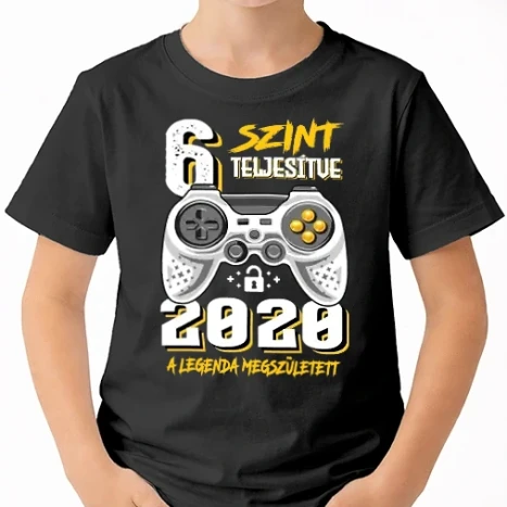 Uniszex gyerek Póló - GAMER szint teljesítve 6. 2020