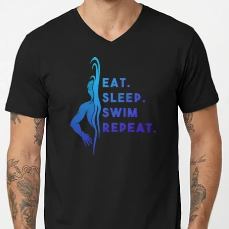 Férfi V-nyakú póló - Eat sleep swim repeat