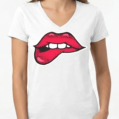 Női V-nyakú póló - Női száj