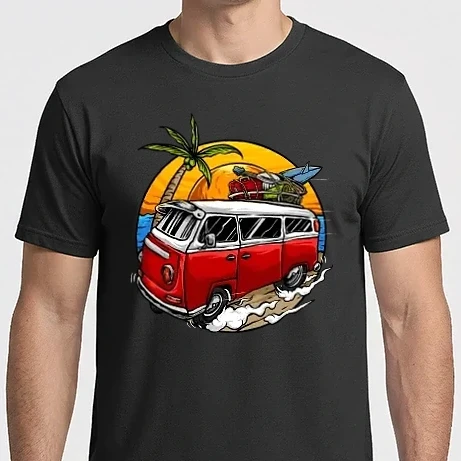 Férfi Imperial póló - Holiday vintage car with sunset_5103489