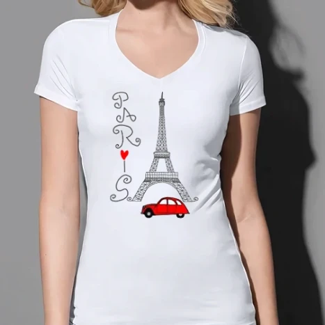 Női prémium V-nyakú póló - Paris
