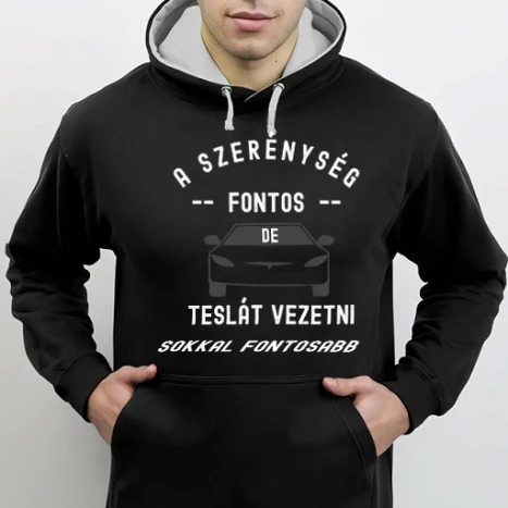 Férfi DUO kapucnis Pulcsi - A szerénység fontos de teslát vezetni fontosabb