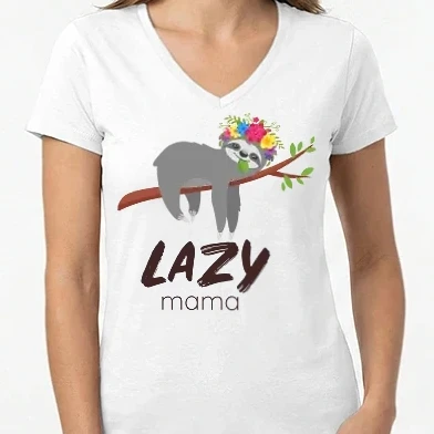 Női V-nyakú póló - Lazy Mama