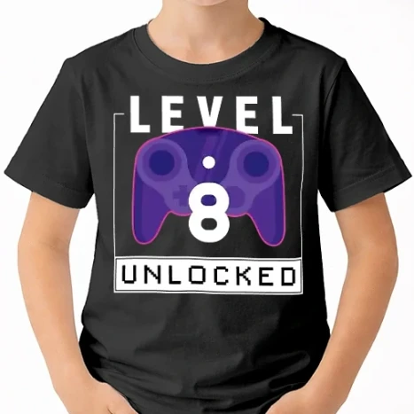 Uniszex gyerek Póló - Level 8 Unlocked Gamer Születésnap