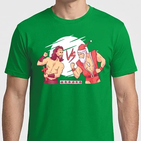 Férfi Imperial póló - Jézus vs Mikulás Street Fighter vicces karácsonyi póló