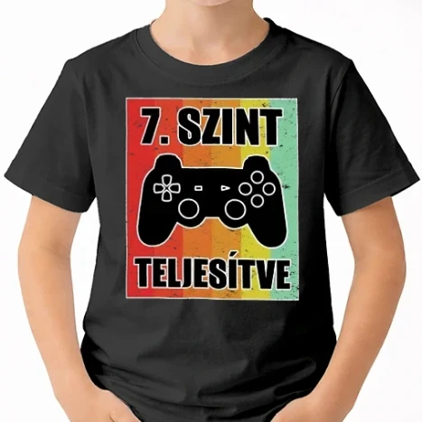 Uniszex gyerek Póló - 7 szint teljesítve retro gamer