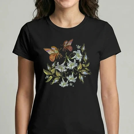 Női Imperial póló - White lilies and butterfly