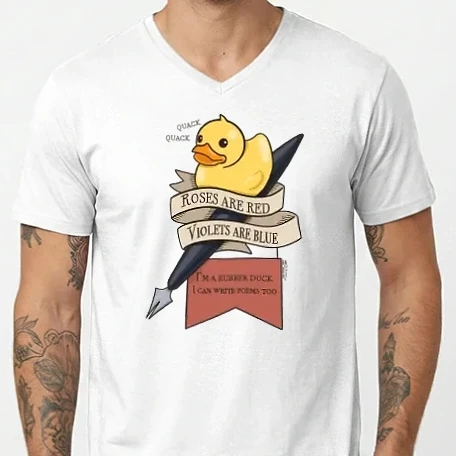 Férfi V-nyakú póló - Ducks can write too