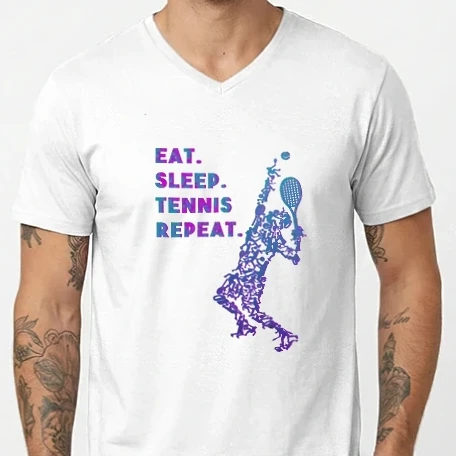 Férfi V-nyakú póló - Eat Sleep Tennis Repeat