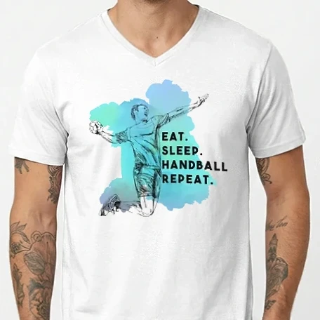 Férfi V-nyakú póló - Eat sleep handball repeat