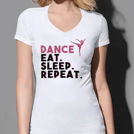 Női prémium V-nyakú póló - Dance eat sleep repeat