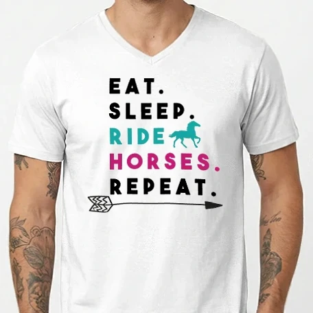 Férfi V-nyakú póló - Eat Sleep Ride Horses Repeat 