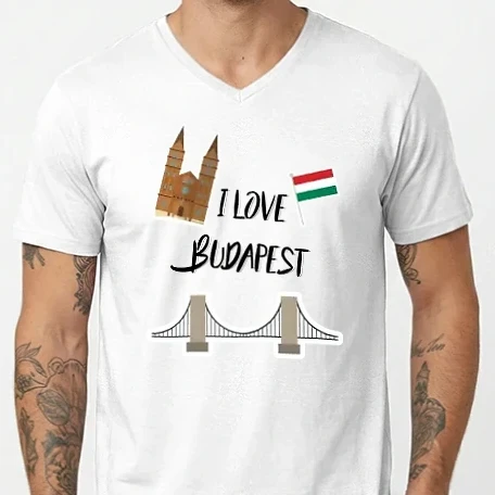 Férfi V-nyakú póló - I love Budapest