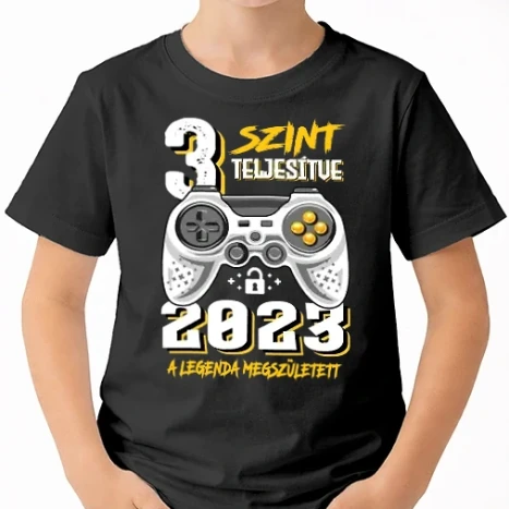 Uniszex gyerek Póló - GAMER szint teljesítve 3. 2023