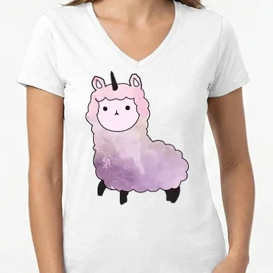 Női V-nyakú póló - Llamacorn cutie