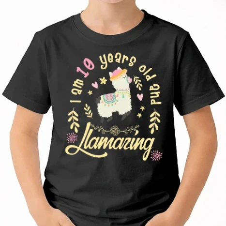 Uniszex gyerek Póló - Birtday Llamazing 10 years old