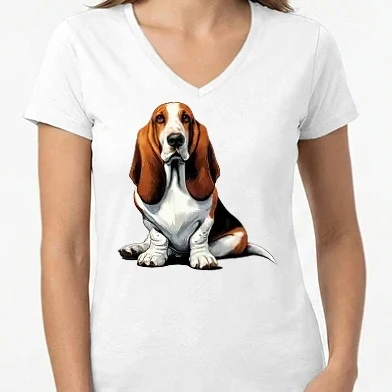 Női V-nyakú póló - Basset hound