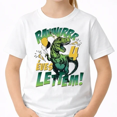 Uniszex gyerek Póló - Szülinapos dínó magyar rawww i'm 4