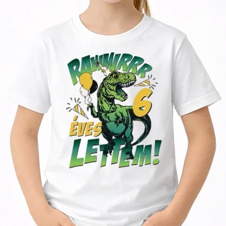 Uniszex gyerek Póló - Szülinapos dínó magyar rawww i'm 6
