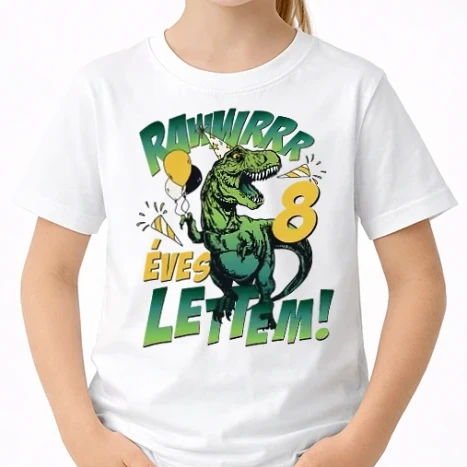 Uniszex gyerek Póló - Szülinapos dínó magyar rawww i'm 8