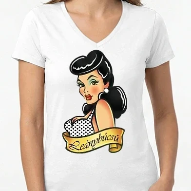 Női V-nyakú póló - Leánybúcsú pin up stílus